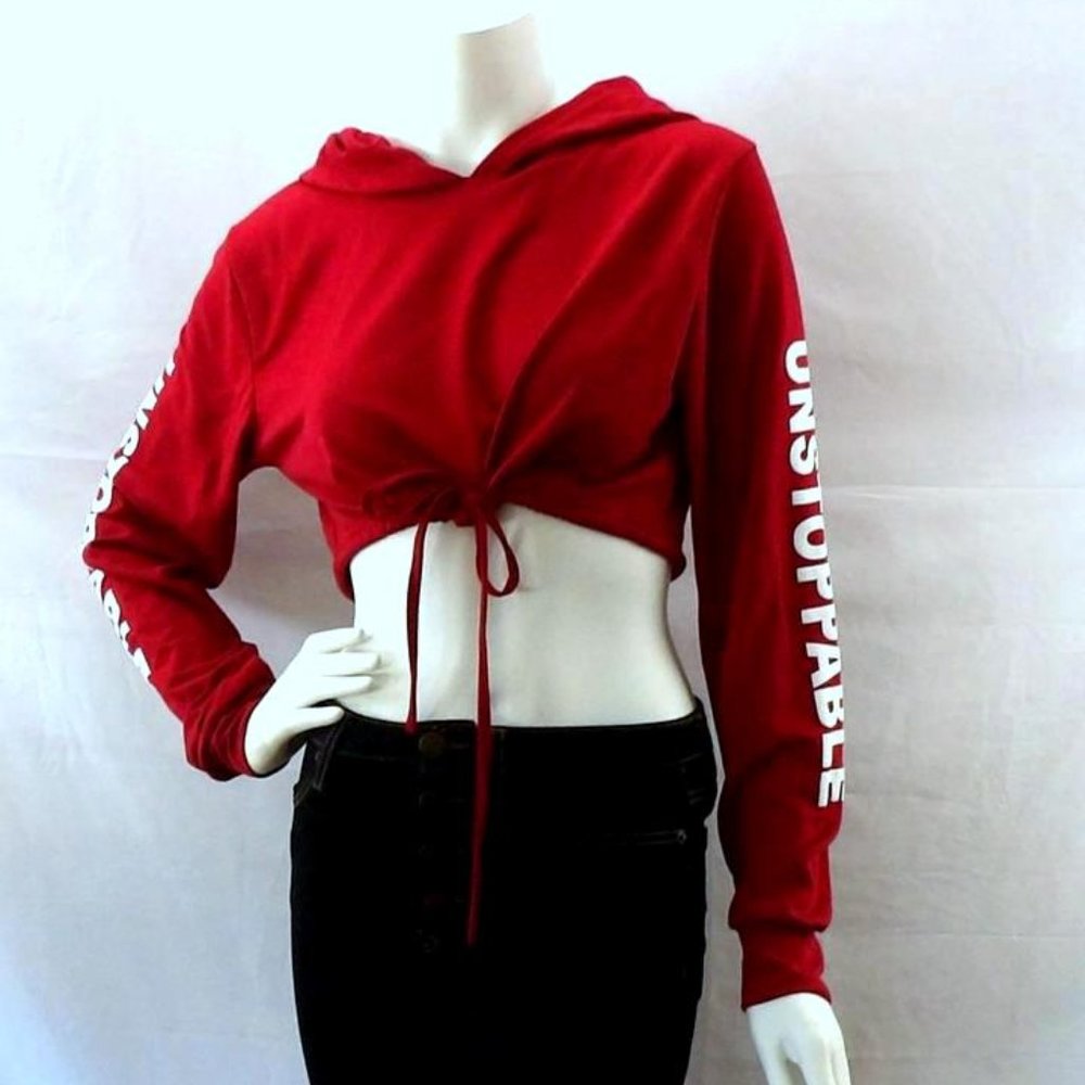 Sexy Crop Top Burgundy Hoodie UNSTOPPABLE Women
